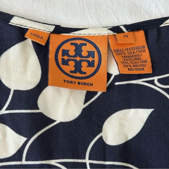 Tory Burch 100% Silk Ruffle Front Floral Sleeveless Blouse Sz 14 - Picture 5 of 6